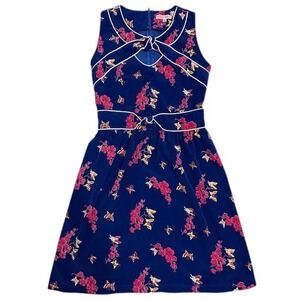 Trollied Dolly Brilliant Blue Dress Floral Butterfly Print Sleeveless Party Sz M